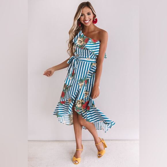 Flying Tomato High Low Floral Striped Dress - Picture 2 of 11